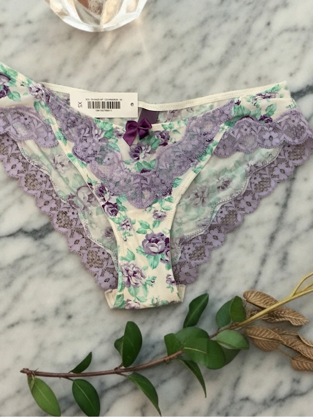Adore Me Lavender and Cream Floral Lace Bikini, XS